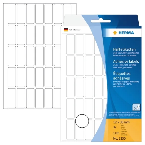 HERMA etiket handmatig 12 x 30 mm, wit, 1120 stuks.