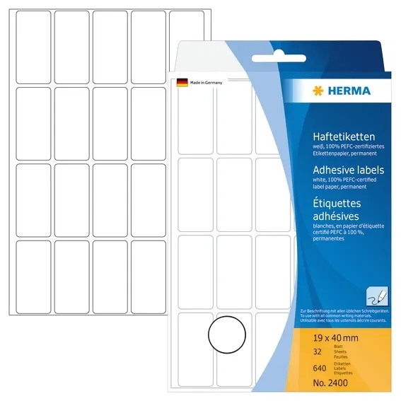 HERMA etiketten handmatig 19 x 40 wit mm, 640 stuks.