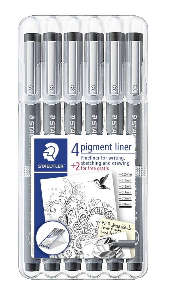 Staedtler Fineliner pigment liner assortiment zwart (6)