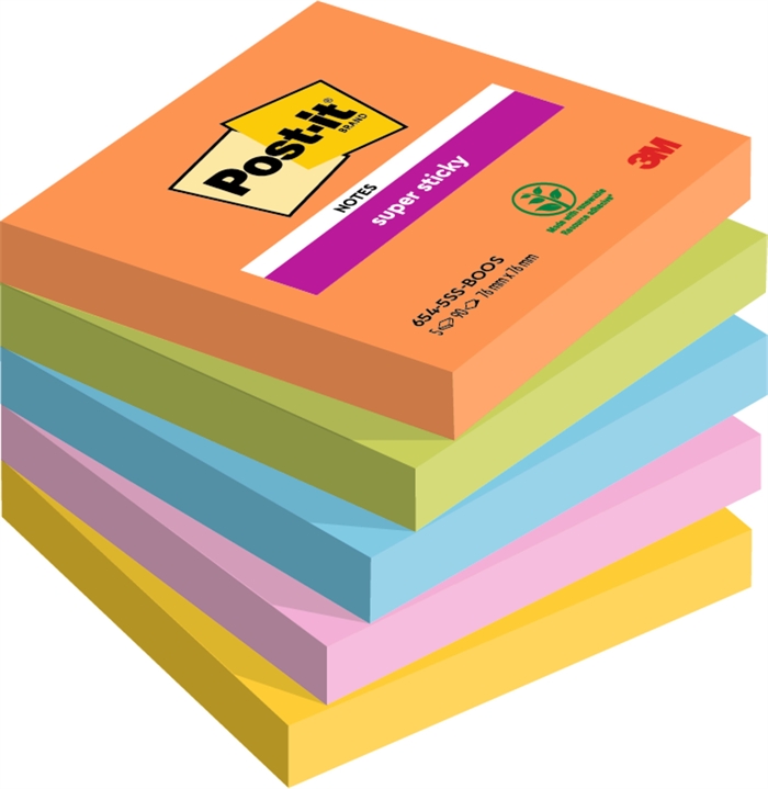 3M Post-it notities super plakkerig Boost 76 x 76 mm, - 90 vellen - 5 pakketten