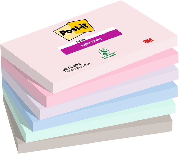 3M Post-it-notes super sticky Soulful 76 x 127 mm, - 90 vellen - 6 verpakking