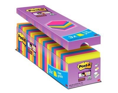 3M Post-it notities super plakkerig, V-pack assortiment kleuren - 24 stuks