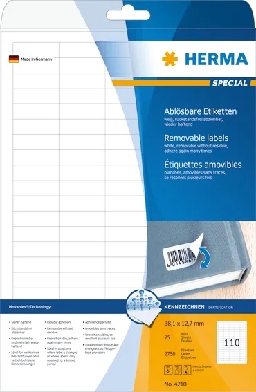 HERMA aftrekbaar label 38,1 x 12,7 mm, 2750 stuks.