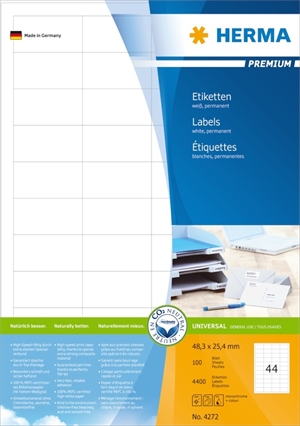 HERMA label Premium A4 100 48,3 x 25,4 mm, 4400 stuks.