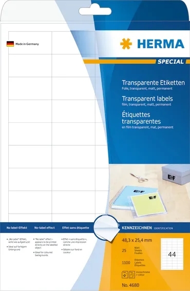 HERMA etikettenfilm 48,3 x 25,4 transparant mat mm, 1100 stuks.