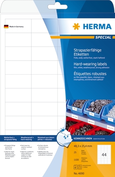 HERMA etiketfolie extra sterk 48,3 x 25,4 mat mm, 1100 stuks.