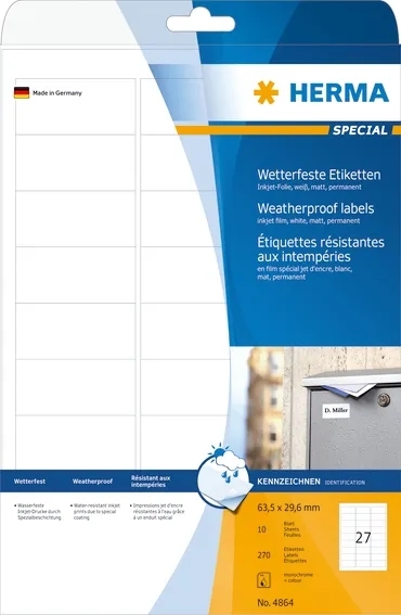 HERMA etiket extra weerbestendig 63,5 x 29,6 mm, 270 stuks.