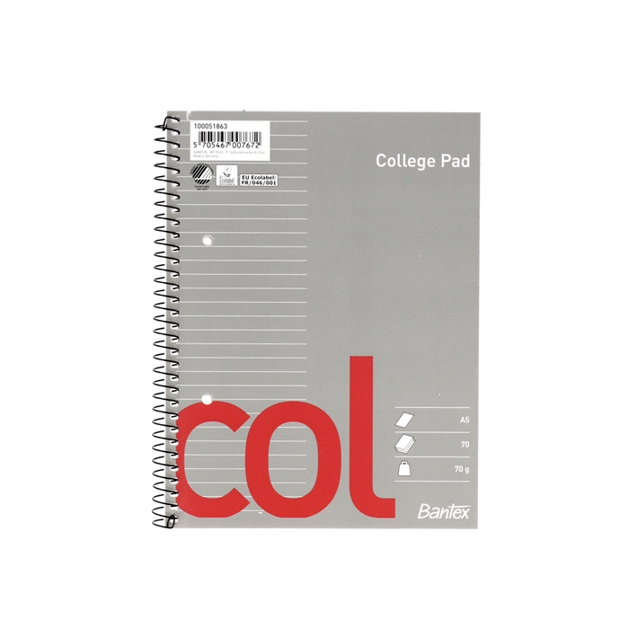 Bantex Col Collegeblok A5 gelinieerd 2H 70 vellen 70g