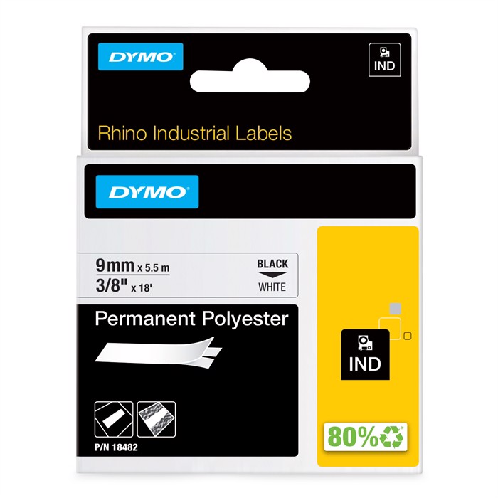 Tape Rhino 9mm x 5,5m permanente polyester bl/wit