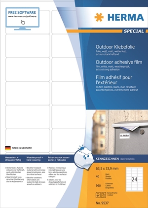 HERMA-labelfolie extra sterk 63,3 x 33,9 mm, 960 stuks.