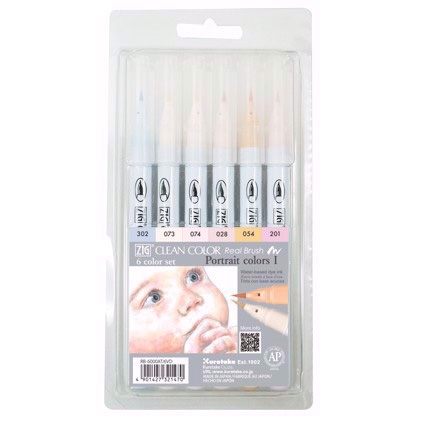 ZIG Clean Color Pensel Pen Set m. 6 stuks Portret kleuren