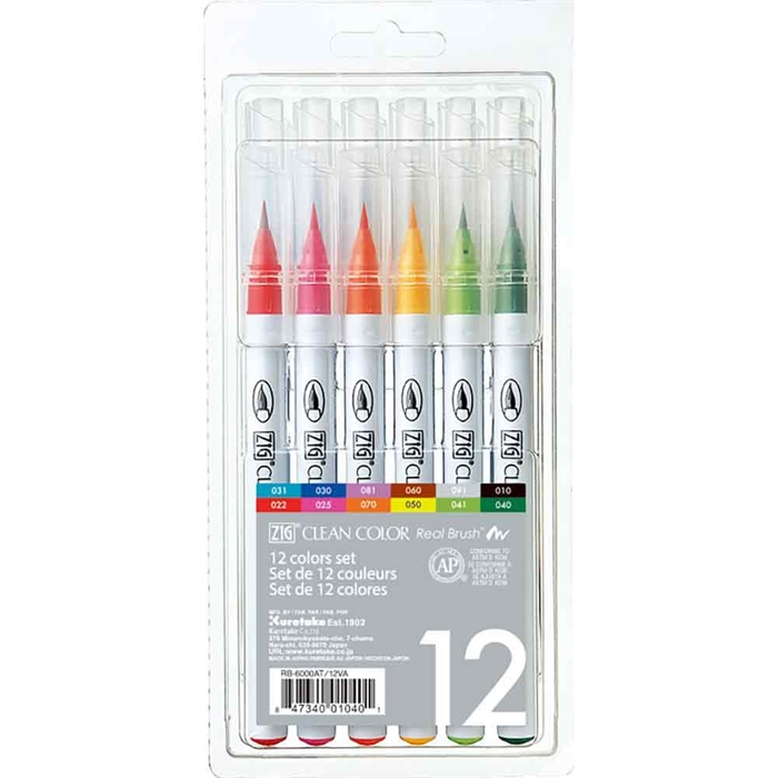 ZIG Clean Color Pensel Pennen Set met 12 stuks.