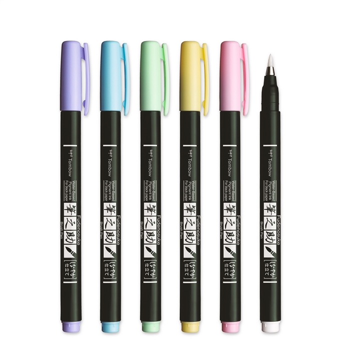 Tombow Marker Fudenosuke zachte pastelset (6 stuks)