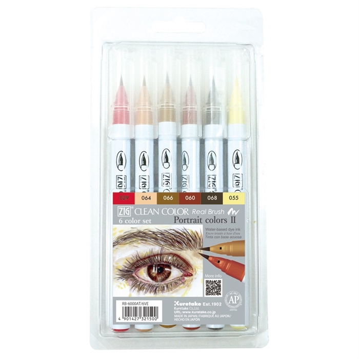 ZIG Clean Color Pensel Pen Set met 6 stuks Portretkleuren II.